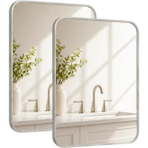 2-Pack 22x30 Inch Brushed Nickel Rounded Rectangle Vanity Mirrors