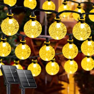 2-Pack 64FT 100 LED Crystal Globe Solar Christmas String Lights Outdoor, Waterproof Solar Lights for Outside, 8 Lighting Modes Christmas Decorations for Garden Yard Porch Wedding Patio(Warm White)