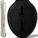 Genuine Leather Police Badge Holder with Belt Clip and Neck Chain, Universal Recessed Heavy Duty Badge Holder for Law Enforcement,Sheriff-Oval