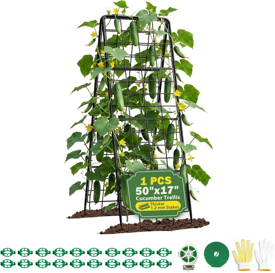 Heavy Duty 2 Pack 50"x17" Adjustable A-Frame Trellis for Climbing Plants Outdoor, Metal Rust-Proof Garden Trellis, Dense Grid Climbing Frame Trellis for Raised Beds, Cucumber, Tomatoes Outdoor