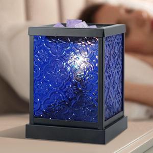 CVHOMEDECO. Moroccan Electric Wax Melt Warmer Decorative Candle Warmer Burner for Scented Candles, Wax Melts and Tarts to Freshen Room, Idea for Home and Office Decor., Square, Cobalt Glass