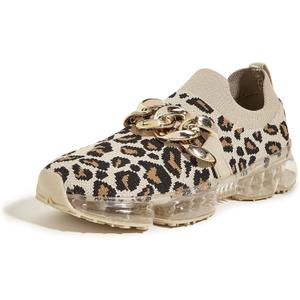 LUCKY STEP Women Air Cushion Fashion Sneakers Breathable Casual Comfortable Lightweight Walking Shoes (7, Beige/Leopard Chain)