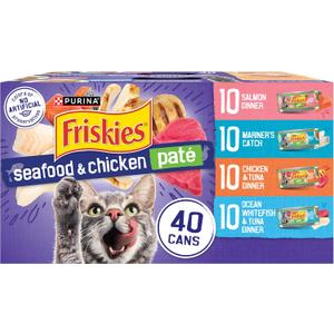 Purina Friskies Pate Wet Cat Food Variety Pack Seafood and Chicken Pate Favorites 40ct VP - (Pack of 40) 5.5 oz. Cans, BBD 09/2026