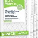 Future Way 16x20x1 Air Filters, 6-Pack with Reusable Frame, MERV 13, MPR 1900 AC Furnace Filters, Space Saving & Cost-effective