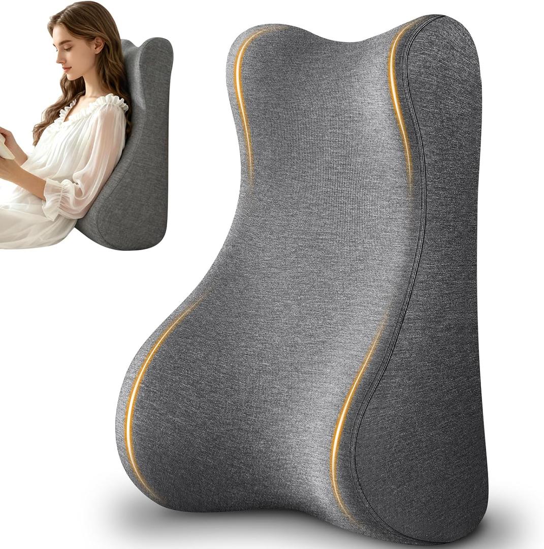Reading Pillow for Bed,Ergonomic Back Support Pillow for Bed Sitting Up,Memory Foam Reading Pillow for Adult Sleeping, Headboard Back Pillow for Sleep Apne on Bedrest Couch Floor,Grey