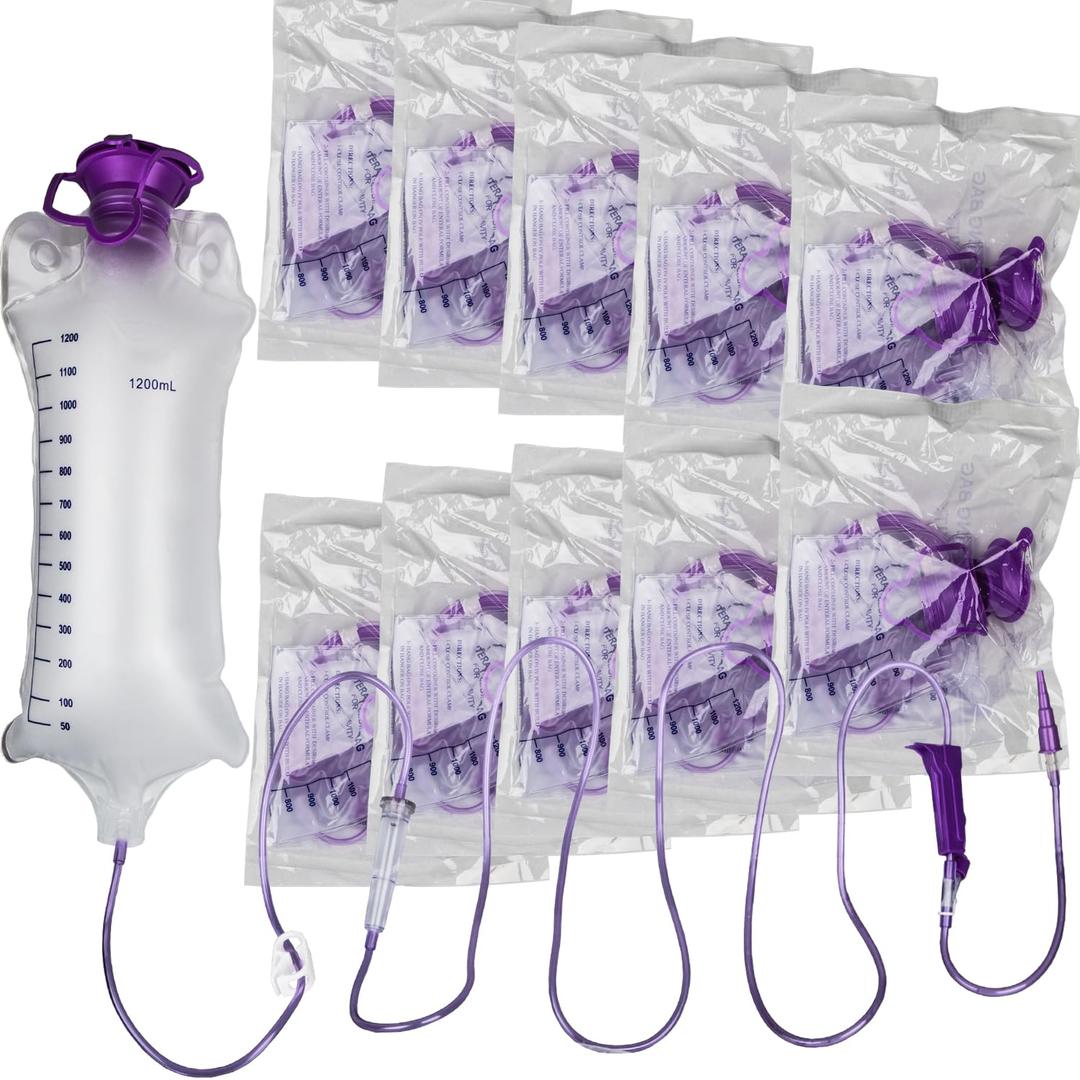 10 Packs Bulk Set 1200ML E-nteral Delivery Gravity Bag Set, Disposable E-nteral N-utrition Bag, Gravity Feeding Bag - Bags Kit Easy to Use for N-utrient Delivery