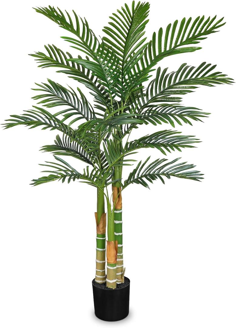 Artificial Palm Tree Indoor Décor – Lifelike Faux Palm Plant in Pot, Adjustable Leaves, Realistic Tropical Floor Plant for Living Room, Office & Home – 5FT