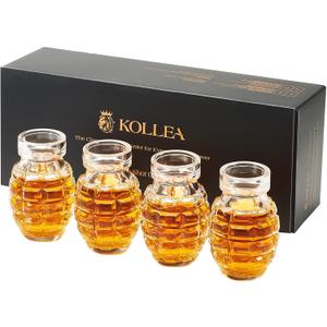 Kollea Grenade Shaped Shot Glass Set, Funny Shot Cups with Heavy Base for Whiskey, Tequila, Vodka, Liquor, 21st Birthday Gifts for Men Dad, Military Men Cave Decor, 3.7 Oz Bartender, 4 Pcs, Christmas (Large)