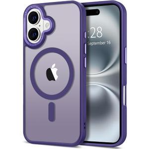 Hython Case for iPhone 16 Case Magnetic Translucent Matte Phone Cases 6.1" [Compatible with MagSafe] Thin Slim Fit Shockproof Bumper Hard Protective Cover for Women Men Girls, Deep Purple (iPhone 16 - 6.1 inch)