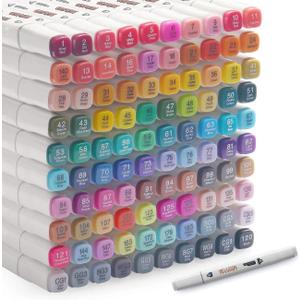 Alcohol Markers 100 Colors Art Markers Professional Art Pen Dual Tips Plus 1 Blender Permanent Ink for Painting, Coloring and Drawing (White)