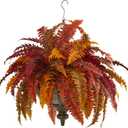Nearly Natural 28in. Autumn Boston Fern Artificial Plant in Hanging Metal Bowl