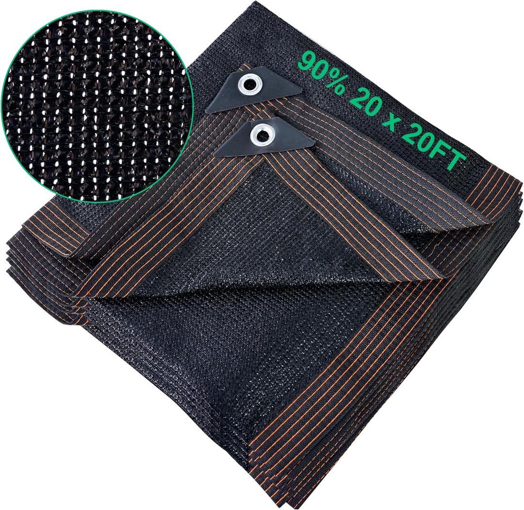 90% Shade Cloth,20 x 20 FT Shade Cloth for Garden,Durable Mesh Tarp with Grommets,Resistant Sun Shade Netting for Plants Cover, Greenhouse, Patio,Canopy,Outdoor Pergola