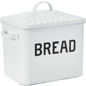 Creative Co-Op Distressed White Bread Box with Lid (White and Black)