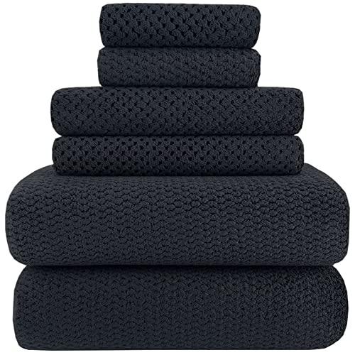 YTYC 29x59 Inch Bath Towels Set of 6 Large, Super Soft Absorbent Lint Free Microfiber Towels for Bathroom 80% Polyester (Black,6 Piece)