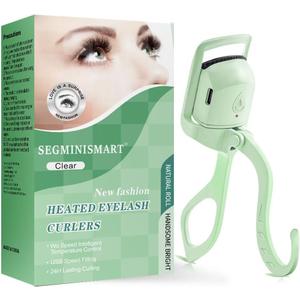 Heated Eyelash Curler, Fast 5s Heat up, 24 Hours Long Lasting, Rechargeable Electric Lash Curler, Temperature Control, Safe Anti-Burn Eye Lash Curler, Quick Natural Curling Lashes (Green)