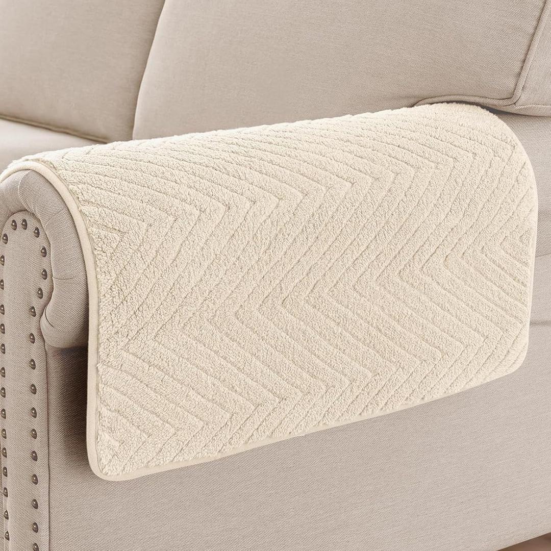 Turquoize Waterproof Couch Armrest Covers for Sofa Non-Slip Fuzzy Couch Arm Covers Set of 2 Washable Thick Soft Recliner Chair Arm Cover Protector Cover (Beige, 23" x 23" 2 Pack)