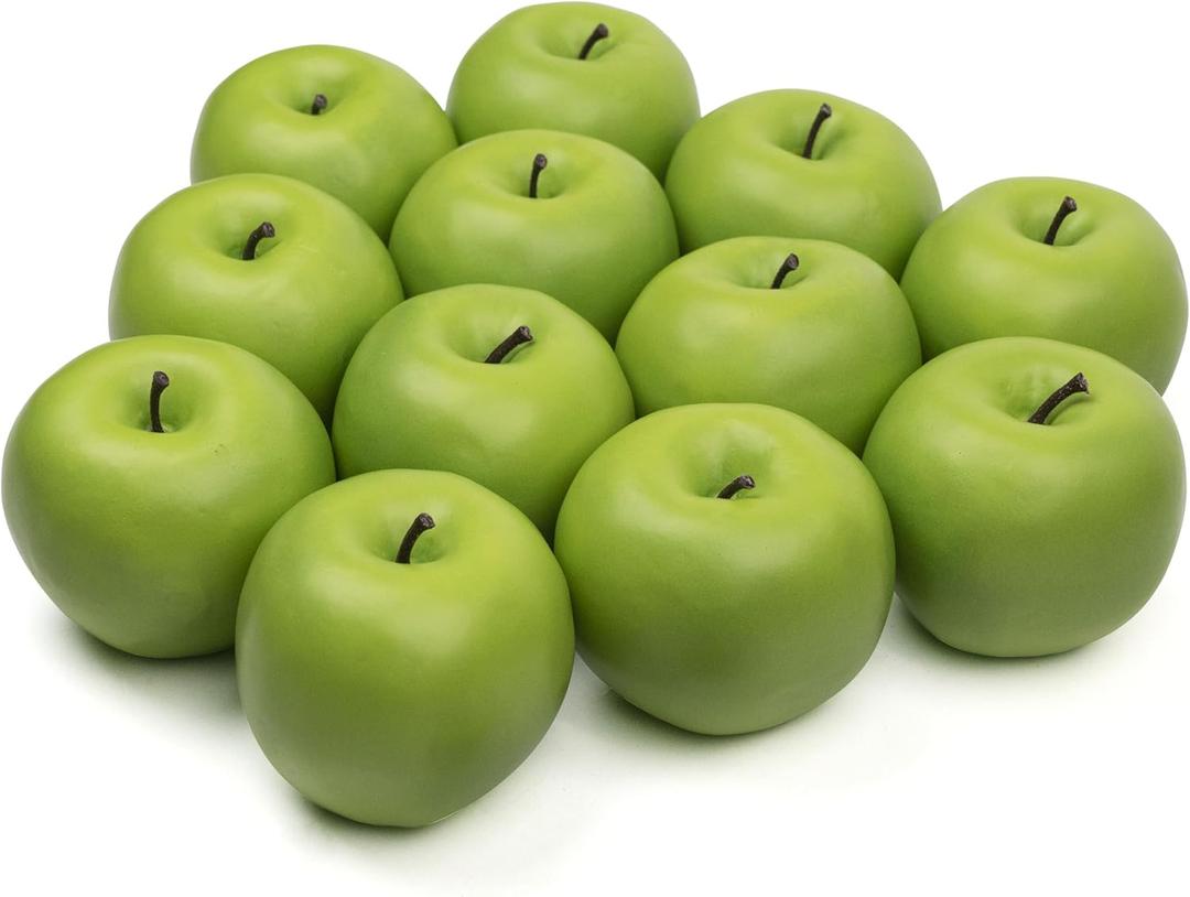 12 Pcs 3inch Green Fake Apples Decoration Artificial Apples Fake Fruits for Home Kitchen Decoration (Green)