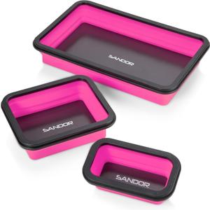 Collapsible Magnetic Parts Tray Set - 3 Different Size Tool Trays for Screw, Bolts, Nuts, Washers, Pins and Other Small Metal Parts, Mechanic Tool Gifts for Men - Pink