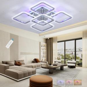 Modern LED Ceiling Lights,80W Flush Mount Ceiling Light with Remote,5 Squares Dimmable Brightness, Adjustable 3000-6000K Color Temperature for Living Room,Laundry Room,Hallway,Chrome