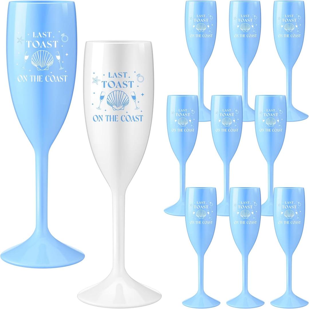 12 Pcs Last Toast on the Coast Bachelorette Cups Champagne Flutes Plastic Bridal Showers Party Favors Decorations Something Blue Wine Glass Reusable Cups Supplies