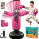 PUNCHO Punching Bag for Kids - 63" Kid Boxing Bag Set & Birthday Gift: Kids Punching Bags 3-8 with Gloves, Pump, PUNCHO eBook - Inflatable Punching Bag for Kid 8-12 with 5 Targets for Speed Boxing (Pink)