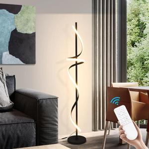 Modern Spiral Floor Lamp with Remote Control, 48W LED Floor Lamps for Living Room, 3 Colors Dimmable Tall Standing Lamp for Living Room, 60'' Modern Floor lamp for Bedroom Black