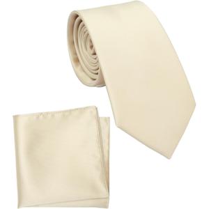 Regular Tie and Pocket Square for Men, Solid Color Necktie Set, 3.2 inch Standard Width (Champagne)