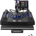 VEVOR 5 in 1 Heat Press Machine, Heat Transfer Machine with 30 oz Tumbler Press, 15 x 15 inch, 360 Swing Away T-Shirt Pressing, Fast Even Heating, for T-Shirts/Mugs/Plates/Hats, Black+Blue