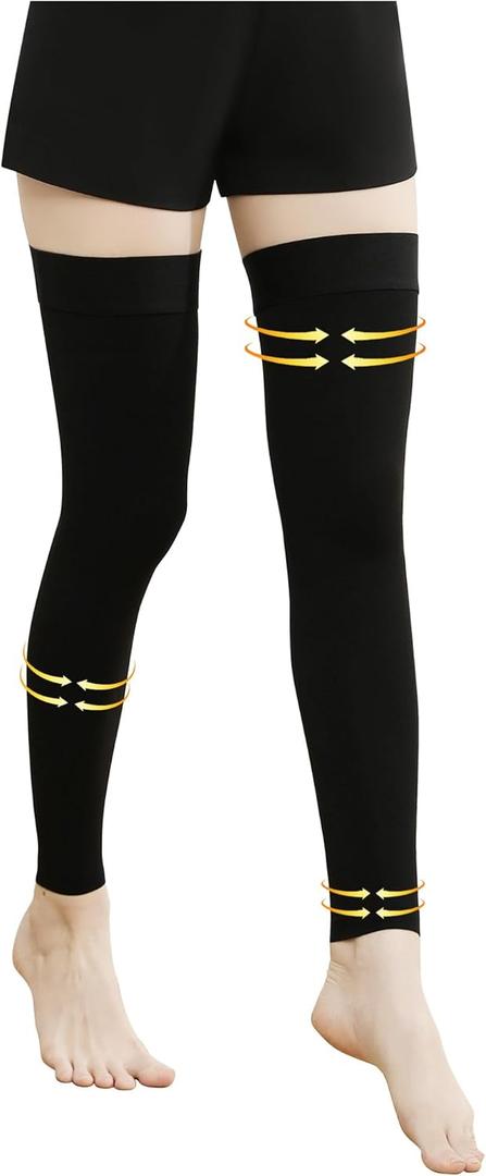 Medical Compression Stockings for Women & Men, 20-30 mmHg Footless Thigh High Compression Socks, Long Graduated Compression Sleeves, Full Leg Pressure Support Hoses for Varicose Veins, Edema (Medium, Black)