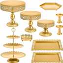 10 Pieces Gold Cake Stand Set, Metal Round Cupcake Holder Dessert Display Plate Serving Platter, Dessert Table Stands and Trays Set for Christmas, Wedding, Birthday, Anniversary, Tea Party