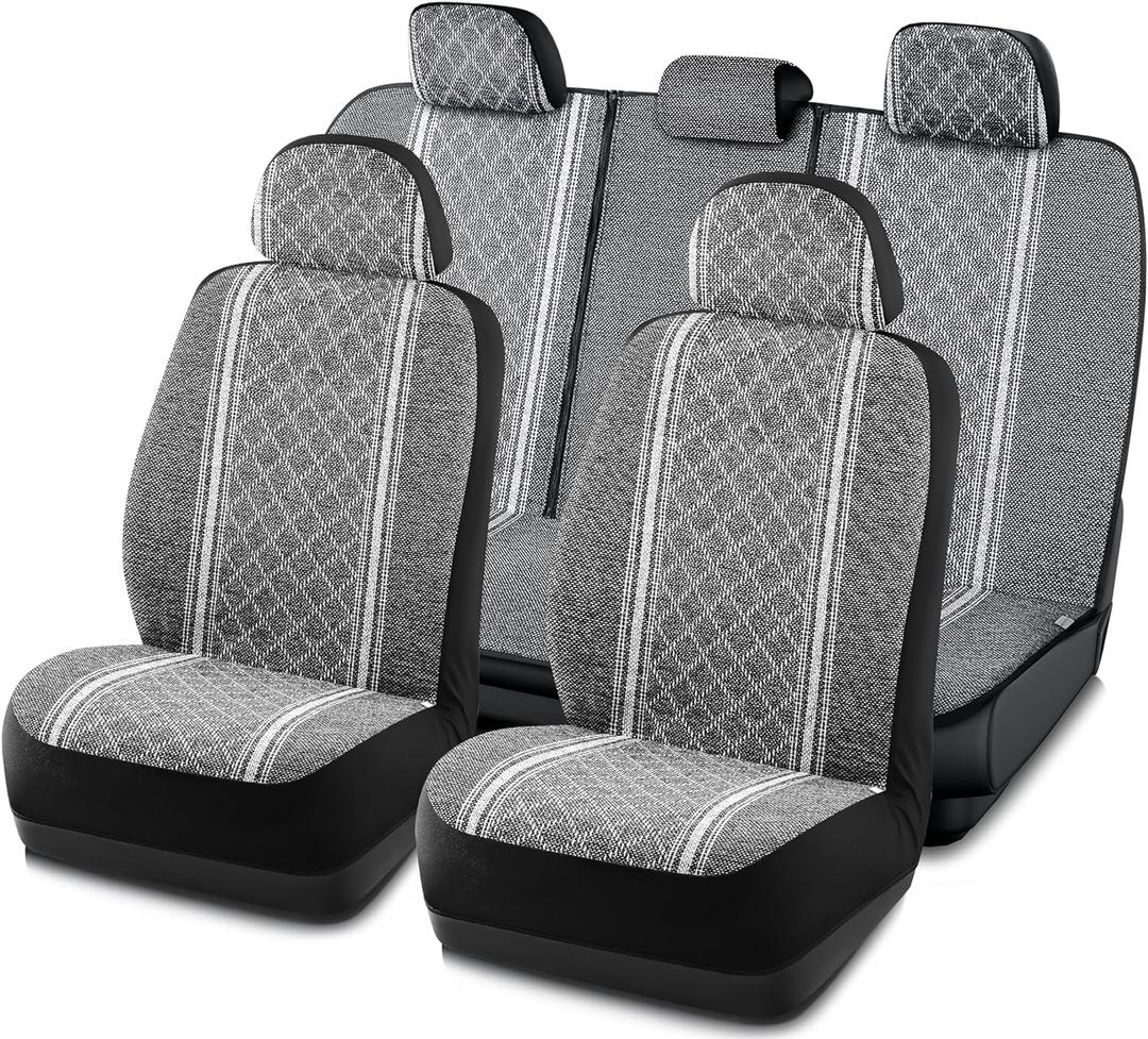 Road Comforts Baja Blanket Seat Covers Gray Diamond Bucket Seat Covers Low Back Full Set - Jacquard Fabric, Airbag Compatible, Universal Fits for Most Cars, Truck, SUV, Vans