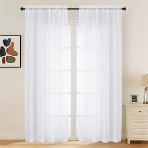LIVEKID White Sheer Curtains 90 Inches Long 2 Panels - Light Filtering Breathable Voile Textured Sheer Curtains & Drapes for Bedroom/Living Room, Soft Elagant & Airy Solid Drapes, W59 x L90