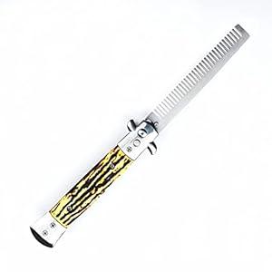Foldable Stainless Steel Comb, Spring Brush for Scalp, Hair or Beard (Bone Color)