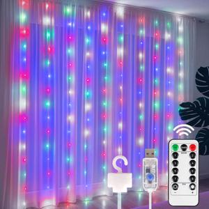 DomeStar 300 LED Fairy Curtain Lights, 9.8ft x 9.8ft Holiday Party Waterproof String Hanging Lights with 8 Modes Remote, Plugin Design for Bedroom Patio Garden Party Wedding Wall Decor (Multicolor)