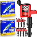High Performance 8PCS Straight Boot Ignition Coils& Spark Plug SP546 15% More Energy Ford F150 F250 F350 for Ford Lincoln Mercury V8 V10 4.6l 5.4l 6.8l Compatible with DG511 C1541 FD508 (RED)