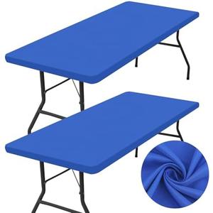 homing 2 Pack Rectangle Table Cloth, Elastic Fitted Fabric Tablecloth Fits for 6 Foot Folding Tables, Washable Table Cover for Picnic, Camping, Indoor & Outdoor (Blue, 30" x 72")
