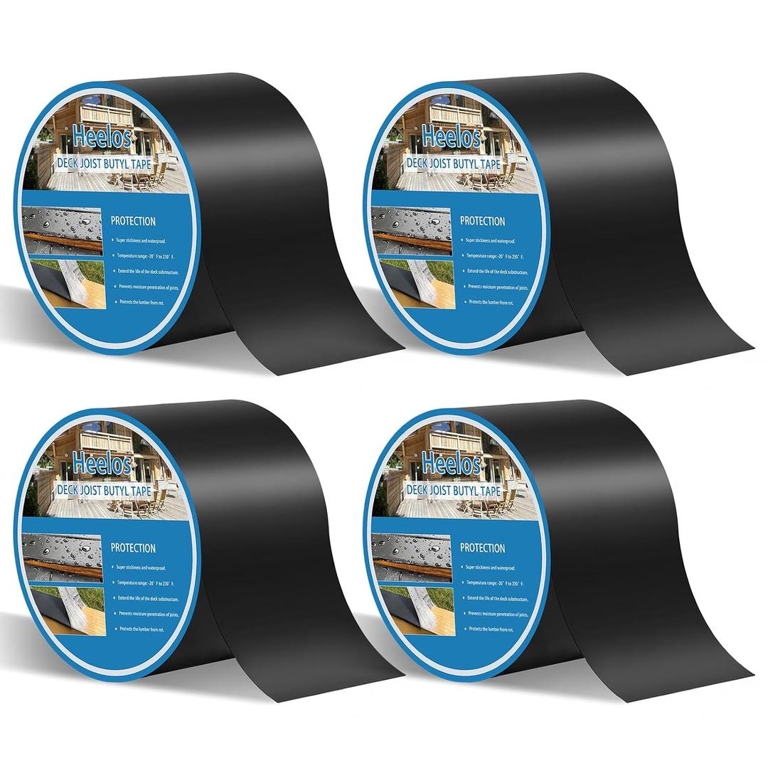 Deck Joist Tape 4"50,4 Pack Weather-Resistant Butyl Joists Tape Waterproof Flashing Tape, Self-Adhesive Joist Tape Decking for Wood Decks Joist Beams Roof