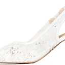 Slingback Wedding Heels for Women Bridal Lace Mesh Kitten Heel Closed Pointed Toe Pearl Pumps Shoes (White) Size 7 