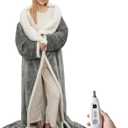 GarveeHome Wearable Heated Blanket with Foot Pocket, Electric Snuggle Blanket with Sleeves,6 Heating Levels & 2/4/8/10H Time Settings, Machine Washable, Gift for Family & Friends,50 * 70"+18", Dark Gray