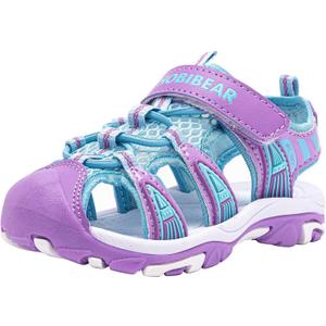BODATU Girls Summer Outdoor Beach Sports Closed-Toe Sandals Blue/Purple, 13 Little Kid