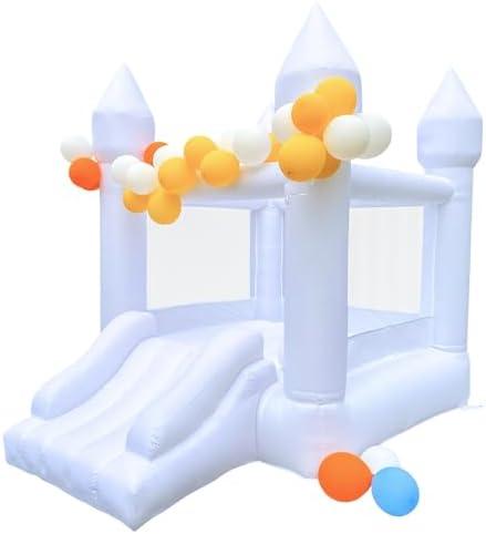 White Bounce House, Bounce House for Kids 3-6 Blower Included, Bouncy Castle with Slide Indoor Outdoor,8.9ft L x 6ft W x 7.1ft H, Toddlers Bouncy House with 100 Pastel Balloons