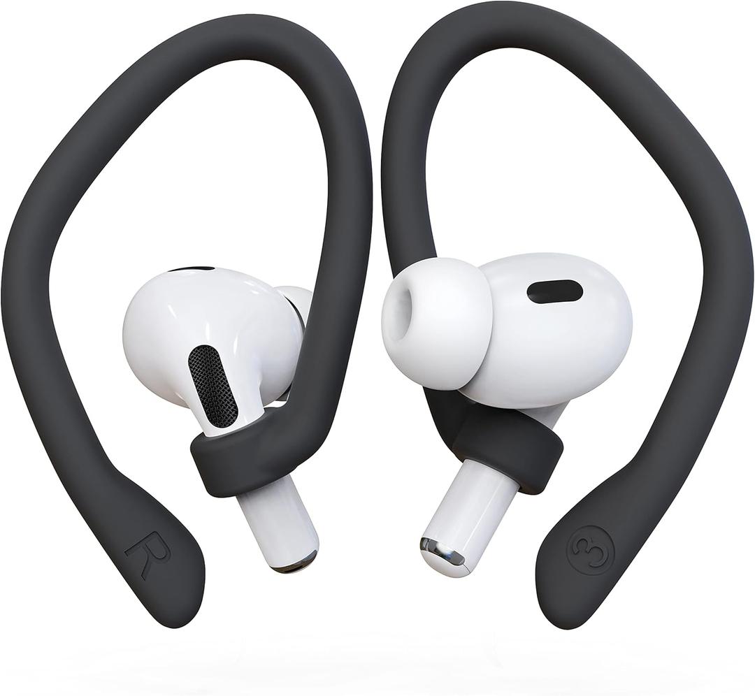 DamonLight Ear Hooks 2 Pairs for AirPods Pro 2 & 1, AirPods 4 & 3, Anti-Slip Comfortable Fit, Ergonomic Design, Accessories (Large, Black)