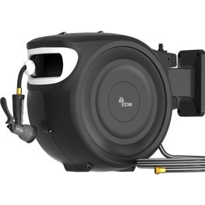 Retractable Garden Hose Reel 1/2"x130 ft, Automatic Hose Reel with 7 Pattern Nozzle,Any Length Lock Wall Mounted &180 Deg Swivel