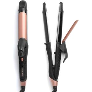 Dual Voltage Curling Iron, 2-in-1 Travel Curling Iron, 1 inch Dual Voltage Hair Straightener, European Travel for Women (Black)