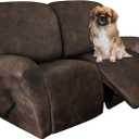 Leather Look Loveseat Recliner Covers Stay in Place 6-Piece Recliner Sofa Slipcover 2 Seater Reclining Couch Cover Furniture Protector Spandex Fabric Washable (Recliner Loveseat, Brown)