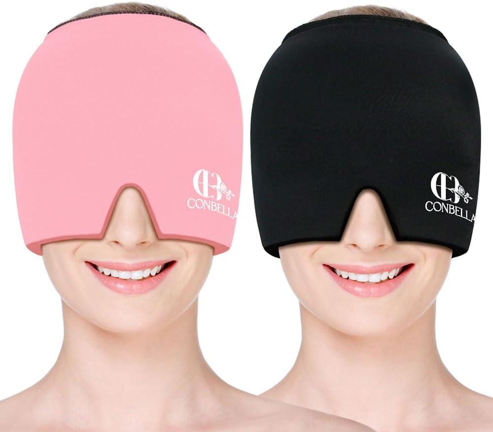 Migraine Relief Cap, Soothing Headache Ice Face Mask Products, Hot and Cold Therapy, Migraine Headache Relief Cap for Migraine, Sinus, Puffy Eyes, Tension, Stress and Hangover (Black+Pink)