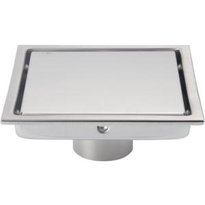 6 Inch Brushed Nickel Square Shower Floor Drain, with Removable Grille Cover Tile Insert Hidden Form, SUS304 Stainless Steel