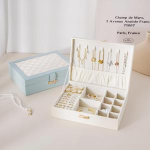 CASEGRACE Jewelry Box Organizer - Large Capacity Leather Jewelry Box for Necklaces Earrings Rings Bracelets, Jewelry Display Case for Women Girls, White