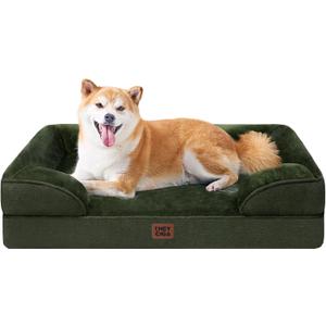 EHEYCIGA Orthopedic Dog Beds for Large Dogs, Waterproof Memory Foam Large Pet Bed with Sides, Non-Slip Bottom and Egg-Crate Foam Dog Couch Bed with Washable Removable Cover, Dark Green