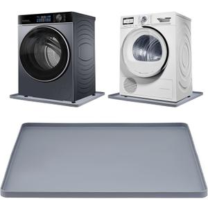 Washing Machine Drip Pan, 27 x 27 Inch Washer Drain Pan, Prevent Water Leakage and Protect Floor, Non-Slip & Anti-Vibration Silicone Mat with Raised Edge, Multi-function Soft Foldable Waterproof Mat (Grey)